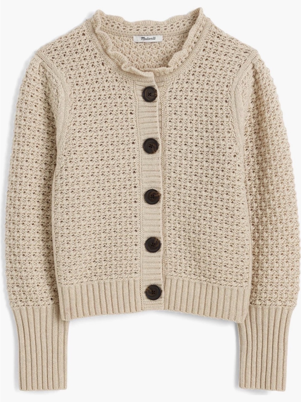 Madewell Beige Textured Knit Cardigan with Button Front